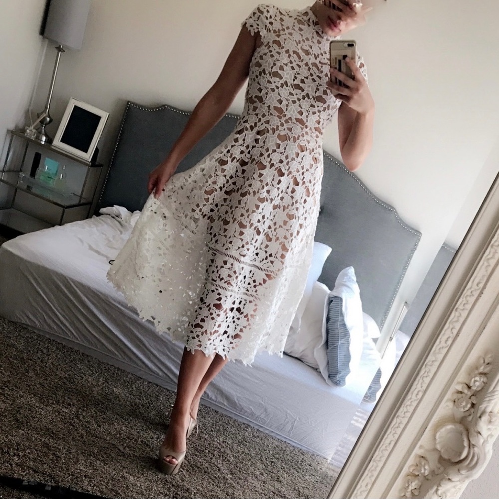 White crochet lace long dress